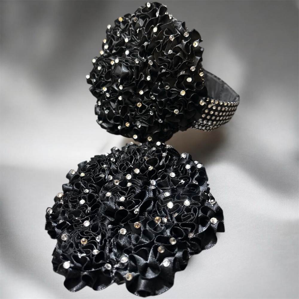 Handcrafted Fabric Rhinestone Embellished Flower Brooch and Headband Set
